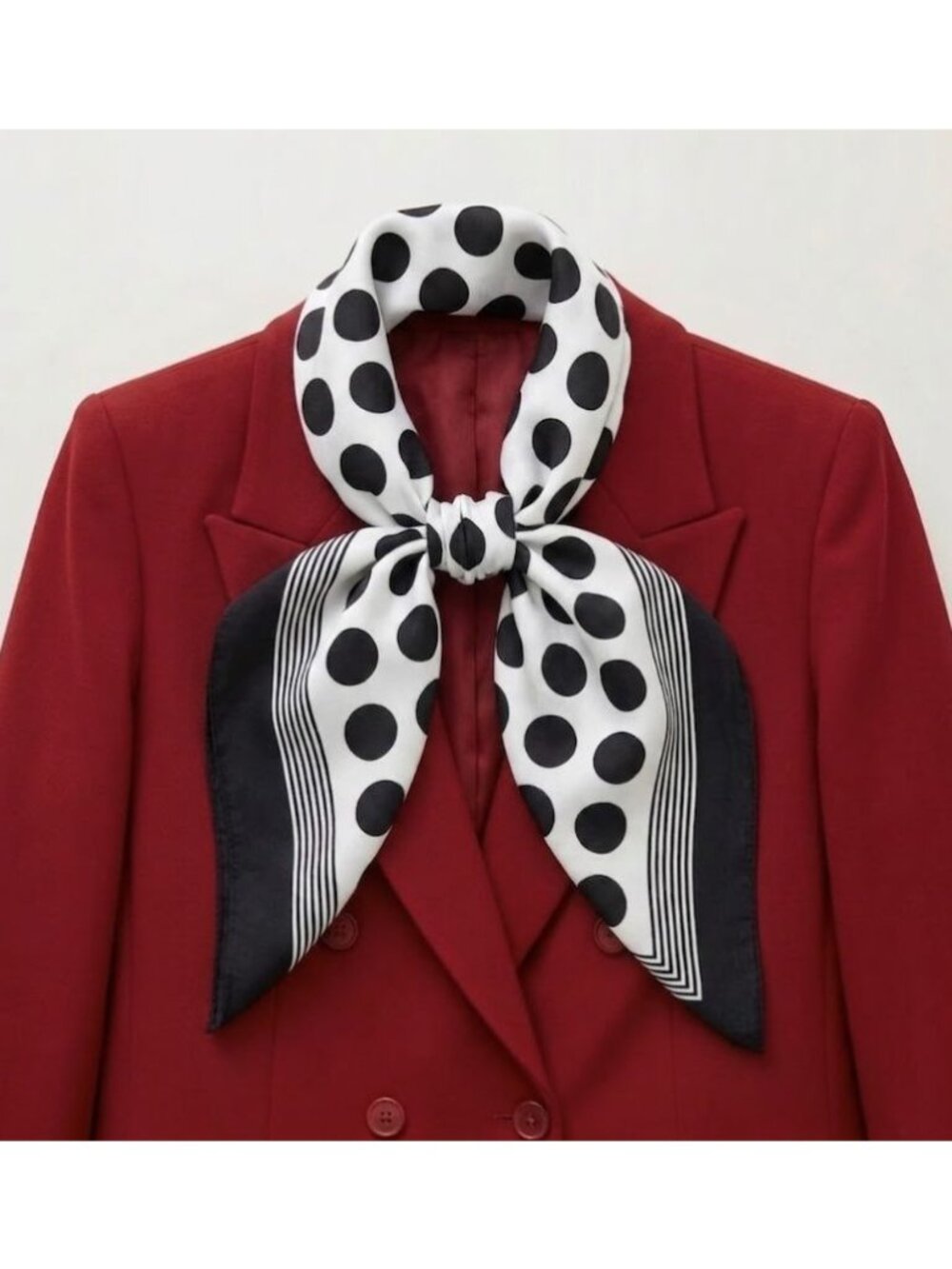 ✨Luxurious Retro Chic Silky Scarf Black White Polka Dot Geometric Print Square✨
